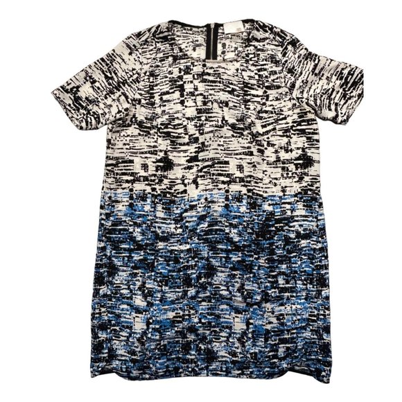 Dalia Dresses & Skirts - Dalia White Blue Black Pattern Sheath‎ Short Sleeve Back Zipper Dress Size 14